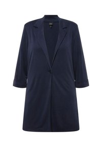 Mörkblå kavaj med långa ärmar, slagkrage, enkel knappstängning och slät yta, som erbjuder en avslappnad passform och minimalistisk design.