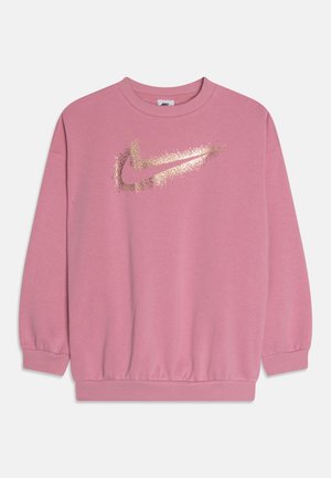 Rosa Sweatshirt aus weichem Stoff mit rundem Ausschnitt und langen Ärmeln. Verziert mit einem glitzernden goldenen Nike-Logo auf der Brust.