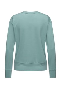 Felpa azzurro chiaro, collo rotondo, maniche lunghe, polsini e orlo a coste, realizzata in morbido tessuto con una texture liscia, design minimalista.