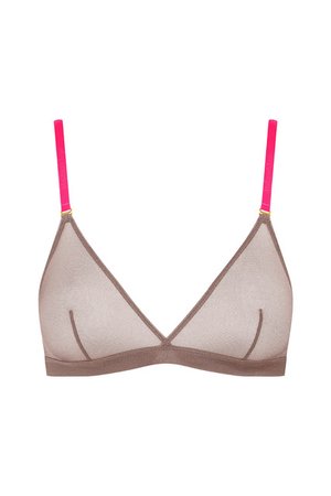 Braunen, transparenten Dreieck-Bralette mit pinkfarbenen verstellbaren Trägern und goldfarbenen Hardware. Entworfen mit einer glatten Oberfläche und ohne Polsterung.