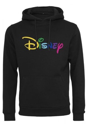 Czarna bluza z kapturem z przednią kieszenią, na piersi napis "Disney" w wielokolorowych, stylizowanych literach.