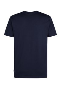 Mørkeblå bomulds t-shirt med rund hals, korte ærmer og lige kant. Glat tekstur, ingen synlige mønstre eller accenter.