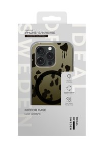 Mobildeksel for iPhone 13/14/15/16E, med et kamuflasjemønster i nyanser av grønn og svart, med høyglansfinish og MagSafe-kompatibilitet.