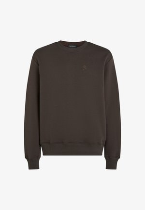 Rudas džemperis, pagamintas iš medvilnės mišinio; kantai ir apdailos kraštai su gyslelėmis; krūtinėje yra mažas siuvinėtas logotipas; apvali iškirptė.