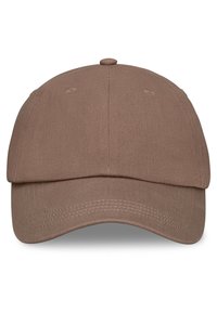 Barna pamut baseball sapka lekerekített kupolával, ívelt karimával és varrott részletekkel. Jellemzője a felső gomb és a szellőzőnyílások.
