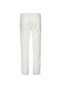 Witte katoenen broeken met een ontspannen fit, voorzien van een koord bij de taille, twee achterzakken en minimale stikdetails.