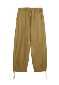 Lettere, løstsiddende cargo-bukser i khaki-farve, med elastisk talje, justerbare snore og sidelommer.