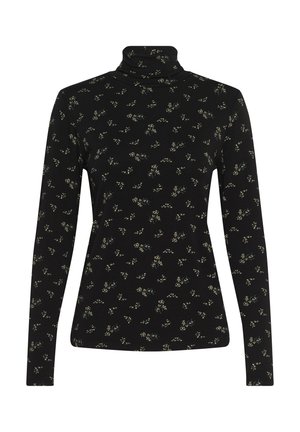 Mustast venivast kangast pikkade varrukatega kaelusega särk, millel on valge ja rohelise toonides killustunud lillemuster.