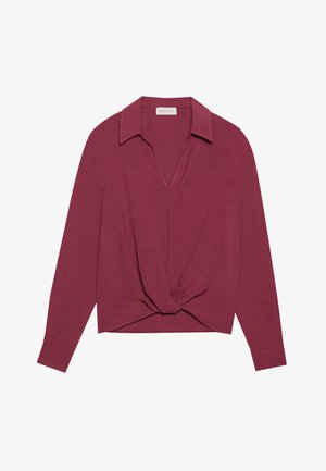 Bordo dolgimi rokavi s kragnico, V-izrezom in z zvitim vozlom spredaj. Mehka tekstura in sproščen kroj.