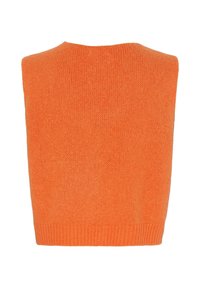 Ärmlös tröja i klar orange, tillverkad av mjukt stickat tyg. Har en rundad halsringning och ribbad nederkant. Enkel, ren design.