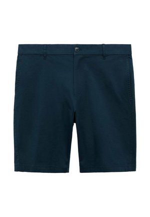Marineblauwe shorts van een katoenmix, met een knoopsluiting, een vlakke voorkant en zijzakken met een soepele textuur.