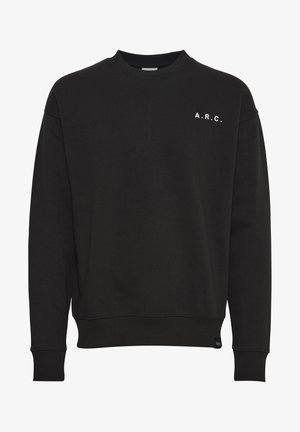 Must musta, mis on valmistatud puuvillase segudest, ribidega mansettide ja kontrastse allääriga, ümmargune kaelus ning valge "A.R.C." tekst rinnal.