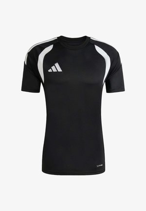 Čierne športové tričko s krátkym rukávom s bielymi detailmi na pleciach a logom Adidas na hrudi, s označením technológie ClimaCool.