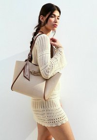 New Look POINTELLE LONG SLEEVE KAFTAN MINI - Stickad klänning - cream