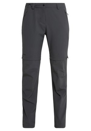 Graue, leichte Outdoor-Hosen aus flexiblem Material mit Reißverschlusstaschen an den Seiten und anpassbaren Funktionen zur individuellen Gestaltung.