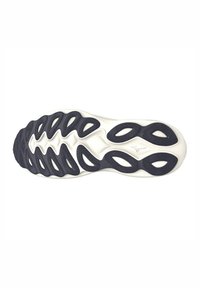 Semelle de chaussure avec un design en vagues en marine sombre et crème. Caoutchouc texturé avec découpes et rainures pour l'adhérence. Construction légère.