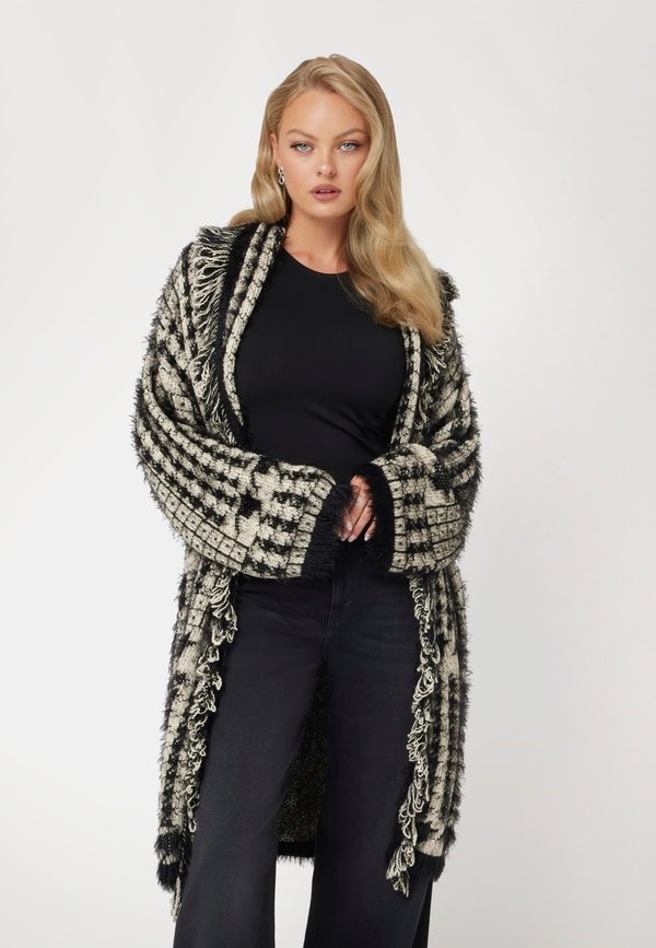 FRANSEN UND PATCHWORK - Strickjacke - schwarz