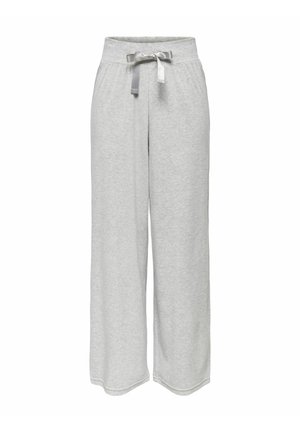 Pantalon ample gris clair en tissu doux, doté d'une ceinture élastique et d'un ruban assorti en satin à nouer. Design simple avec ourlet cousu.