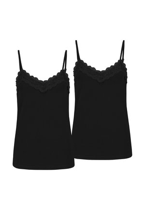 Schwarzes Unterwäsche-Set aus weichem Stoff, mit Spitzenbesatz entlang des Ausschnitts, verstellbaren Trägern und taillierter Passform. Enthält zwei Teile.