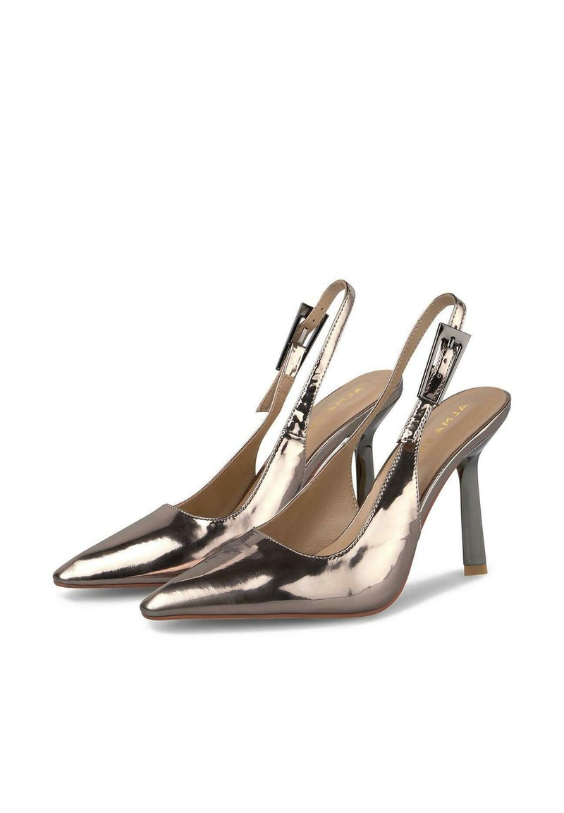 Escarpins Talons Hauts Tahari En Cuir Métallisé Argent - Taille 8.5 US, Neufs