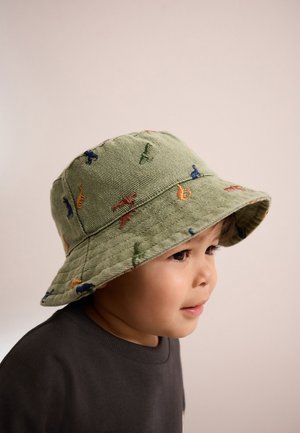 Next, ALL-OVER EMBROIDERED DINOSAUR BUCKET HAT  . - Hut - khaki green