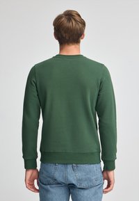Grön sweatshirt med långa ärmar, rund halsringning och ribbade muddar. Tillverkad av mjukt material, har en glatt textur och en åtsittande design.