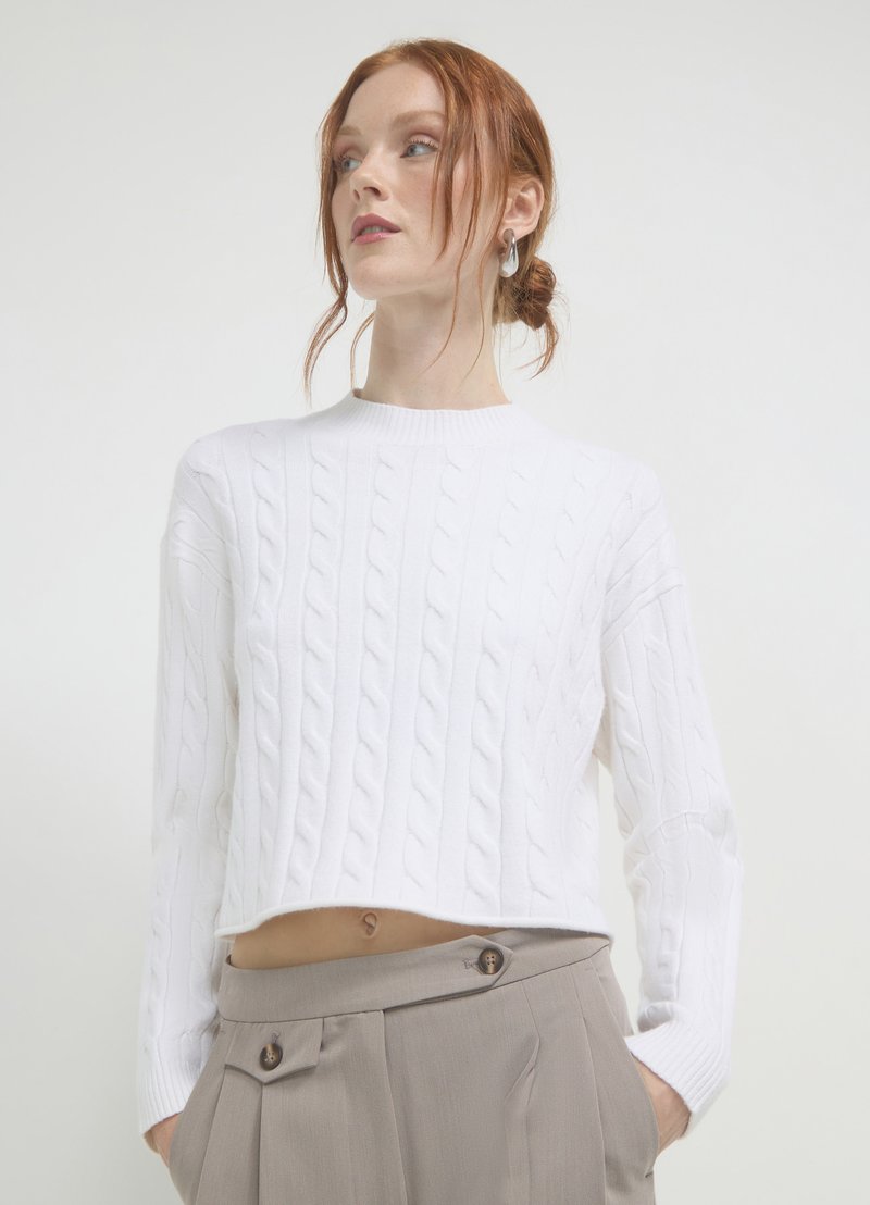 Calliope CROP TRECCE - Strickpullover - bianco