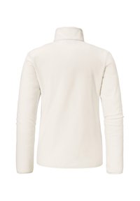 White fleece jacket with a high collar, long sleeves, and a smooth texture. The design features a simple, plain back without embellishments.