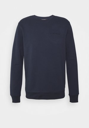 Marineblaues Sweatshirt mit langen Ärmeln und Rundhalsausschnitt, mit gerippten Bündchen und Saum, dezentem Logo auf der Brust bestickt und lockerem Schnitt.