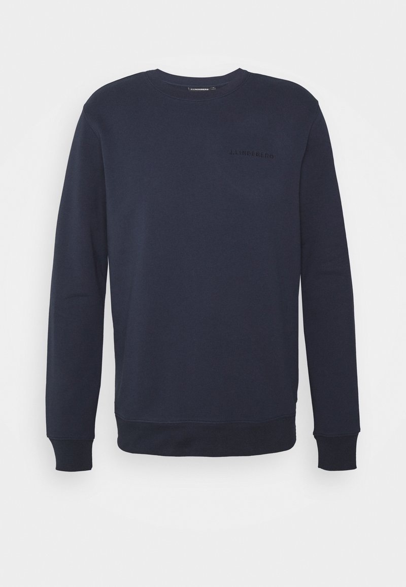Sweat-shirt bleu marine à manches longues avec col rond, poignets et ourlet côtelés, broderie discrète du logo sur la poitrine et coupe décontractée.