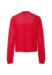 Cardigan corto rosso con un motivo a maglia testurizzata, maniche lunghe e orlo a scallop. Il design a trama aperta offre una copertura traspirante.
