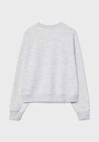 Siva majica s kapuljačom, meka kombinacija pamuka, raglan rukavi, rebrasti manžeti i donji rub, ležeran kroj, bez vidljivih uzoraka ili logotipa, pogled straga.