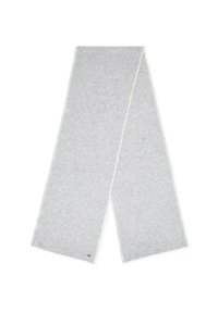 Sciarpa grigia a coste realizzata in tessuto morbido, con bordo rifinito in modo pulito. Design semplice. Adatta a diverse opzioni di stile.