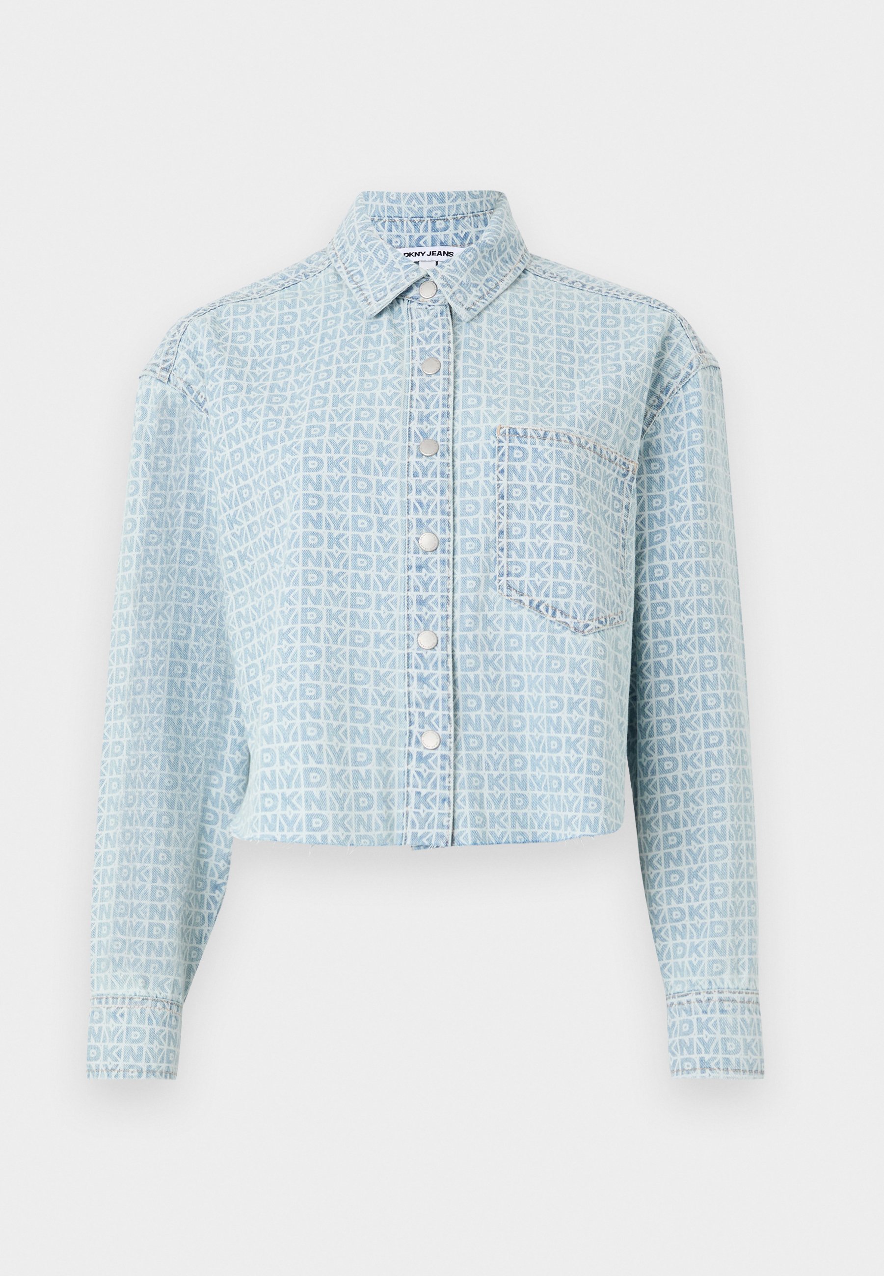 売れ筋商品|||ダナ キャラン ニューヨーク シャツ レディース トップス CROPPED DROP SHOULDER LOGO SHIRT WITH RAZOR CUTHEM - Button-down blouse - blue denim DKNY CROPPED DROP SHOULDER LOGO SHIRT WITH RAZOR CUTHEM