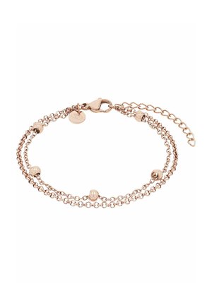 Dubbel laags armband van roségoud ketting met kleine gepolijste kralen en een kreeftsluitinkje met een verstelbare verlengketting.