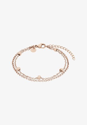Dubbel laags armband van roségoud ketting met kleine gepolijste kralen en een kreeftsluitinkje met een verstelbare verlengketting.