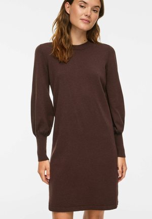 VILA, VIKERRY O-NECK KNIT DRESS - NOOS - Рокля тип пуловер - coffee bean