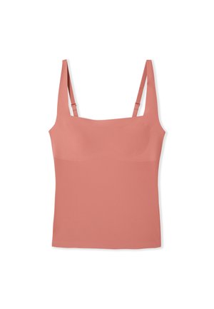 Camisole corallo rosa senza maniche con scollo quadrato, spalline sottili regolabili e design liscio e aderente.
