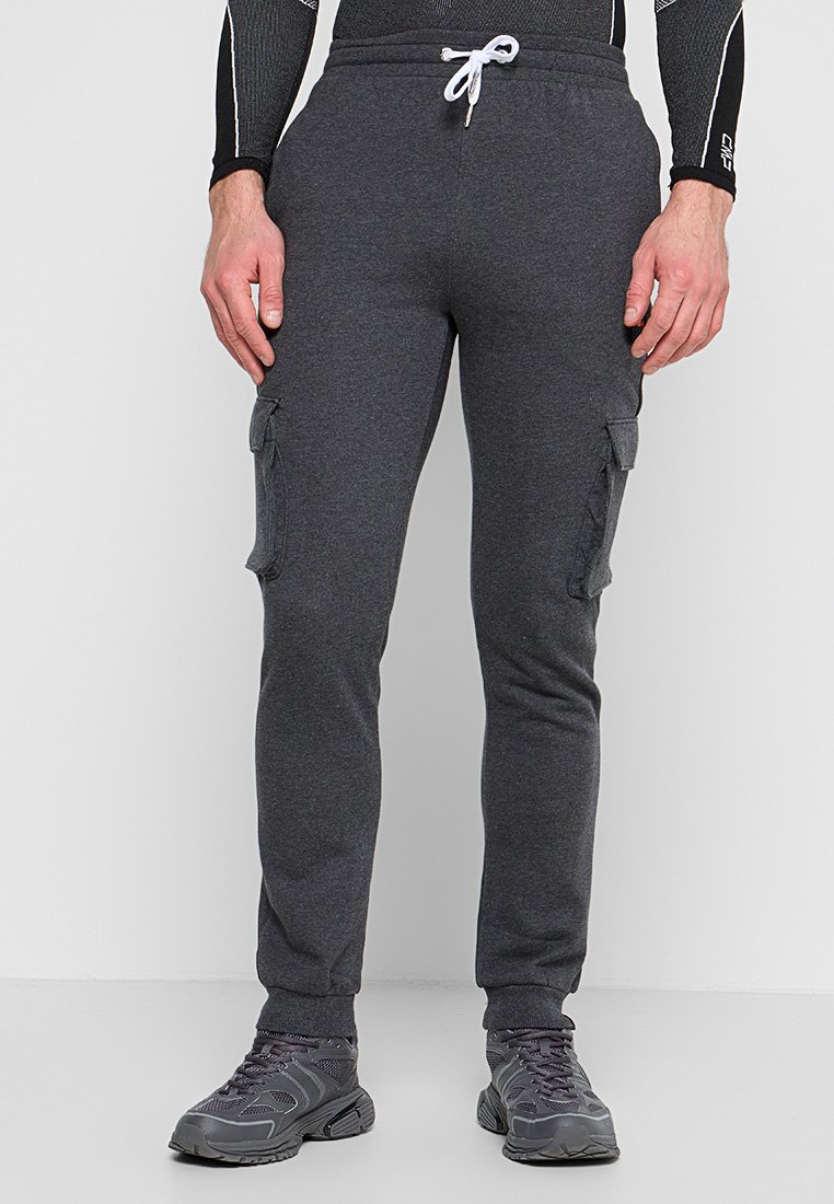 Szare bawełniane dresy z bocznymi kieszeniami typu cargo i elastycznymi mankietami. Posiadają regulowany pasek w talii i gładką fakturę. Idealne do codziennego użytku.