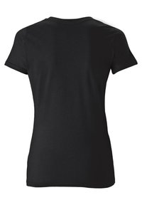 Black short-sleeve T-shirt made of soft cotton, featuring a classic crew neck design with a smooth texture and clean stitching on the hem.