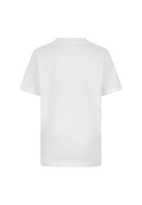 T-shirt bianco in cotone con colletto tondo classico e maniche corte. Texture liscia, vestibilità standard e nessun motivo o grafica visibile.