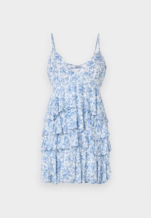 Hollister Co. V NECK RUFFLE TIER BABYDOLL MINI DRESS - Kjole - white