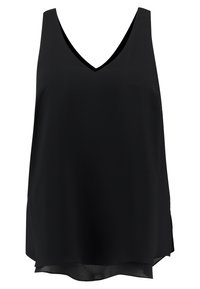 Top negro sin mangas con escote en V, hecho de material ligero. Presenta un corte holgado y aberturas laterales para mayor transpirabilidad y comodidad.