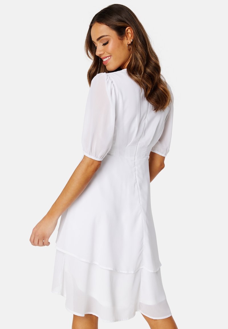 strapless open back dress Short Chiffon Dress with Asymmetrical Ruffles - Komarov Clothing Official  Site