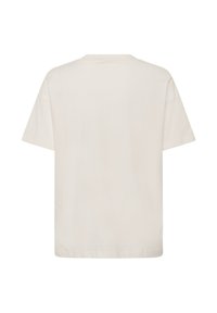 T-shirt blanc cassé uni à manches courtes avec un ourlet droit, présenté de dos sur un fond blanc.
