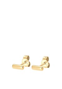 Pendientes de aro en tono dorado con un diseño minimalista y tubular. Fabricados en metal, cuentan con un acabado pulido y cierre de presión.