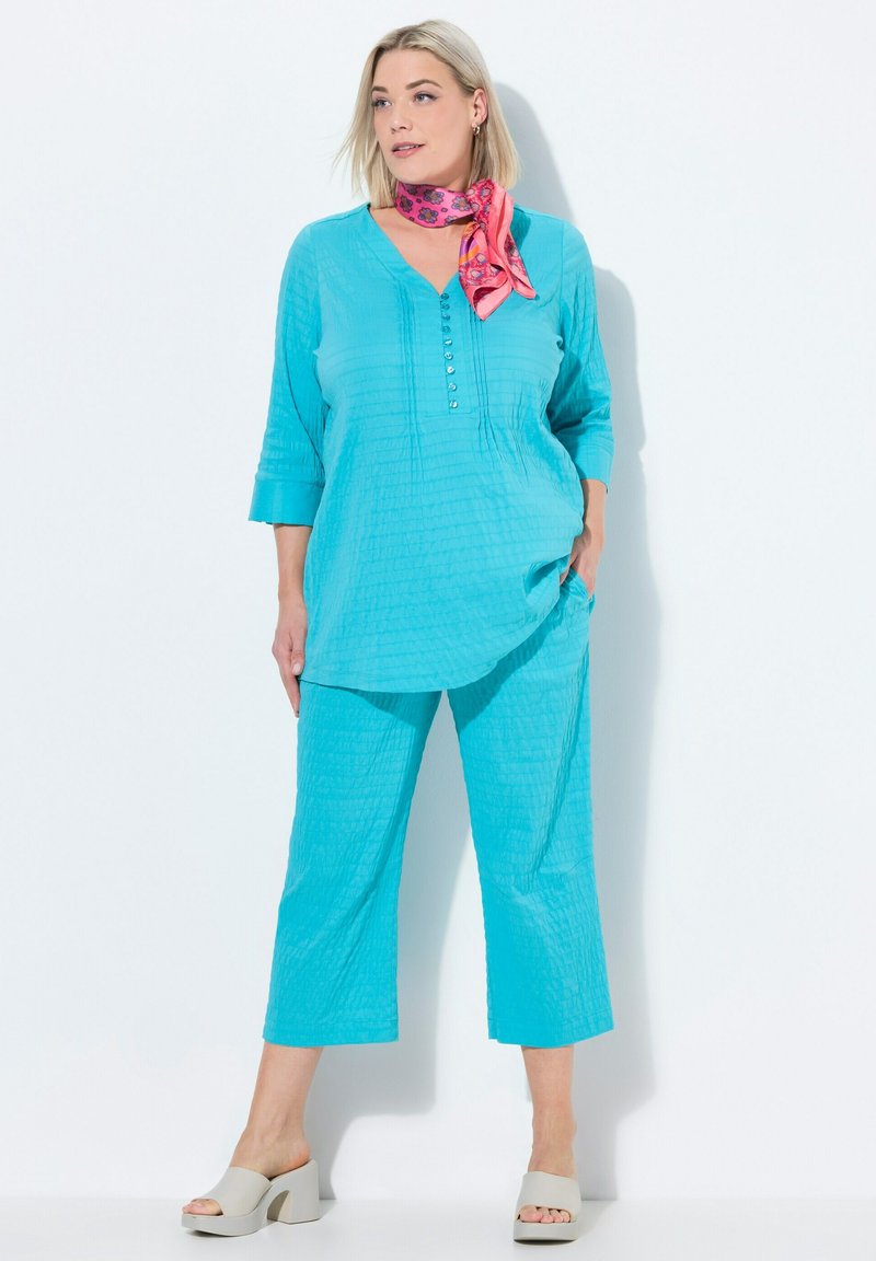 Ulla Popken TEXTURED ELASTIC CROPPED Pantaloni deep aqua/blu