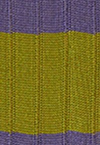 Primo piano di un tessuto texture con strisce verticali gialle e viola intrecciate in un motivo ripetitivo.
