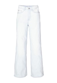 Lichtblauwe wijde jeans van denim, met een sluiting van knoop en ritssluiting, voorkruiszakken en een iets rafelige zoom.