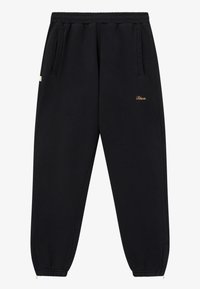 Sorte sweatpants lavet af blødt materiale, med elastisk talje, sidelommer og et lille guld logo på låret.